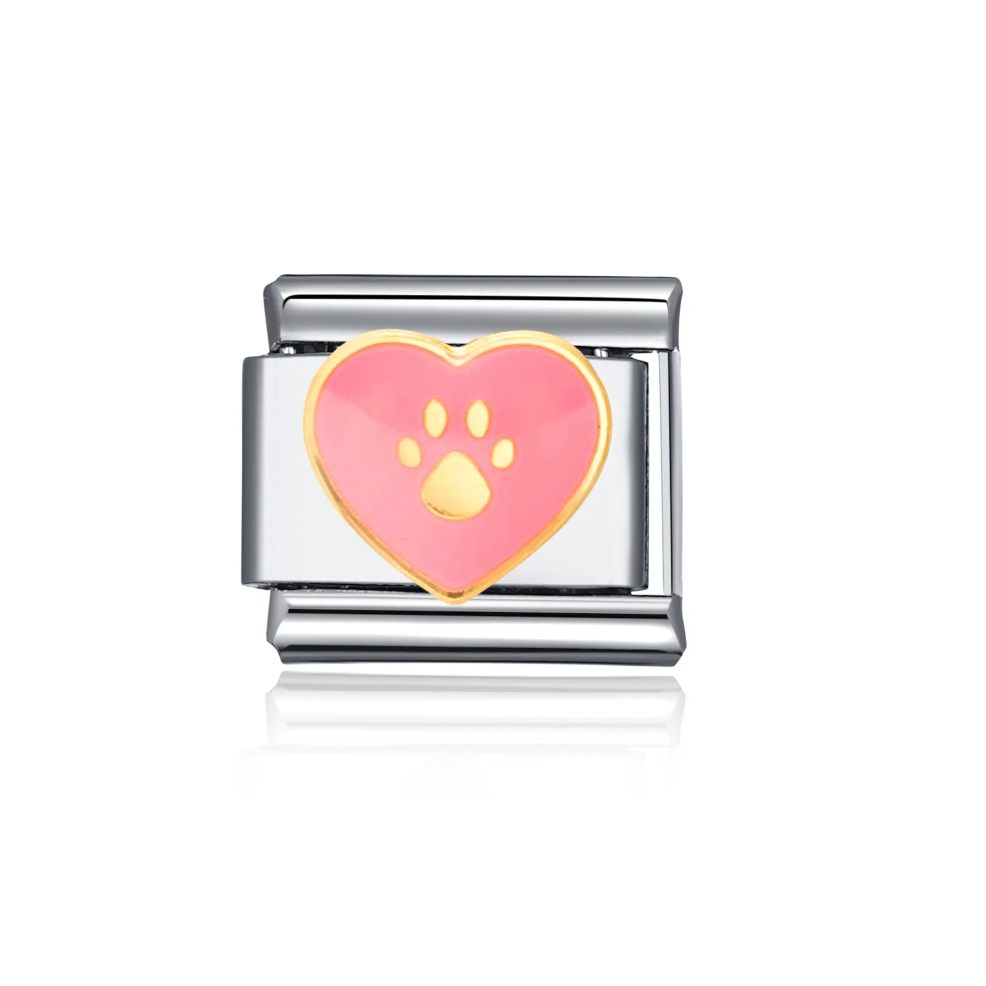 Charm - Corazon rosa con huellas de mascota