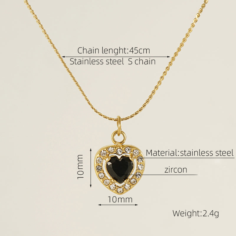 Collar de corazon con marco de circones - Negro