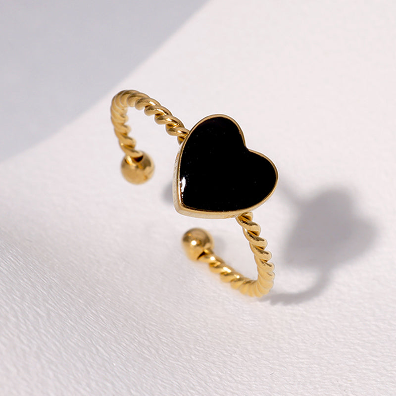 Anillo ajustable de corazon negro