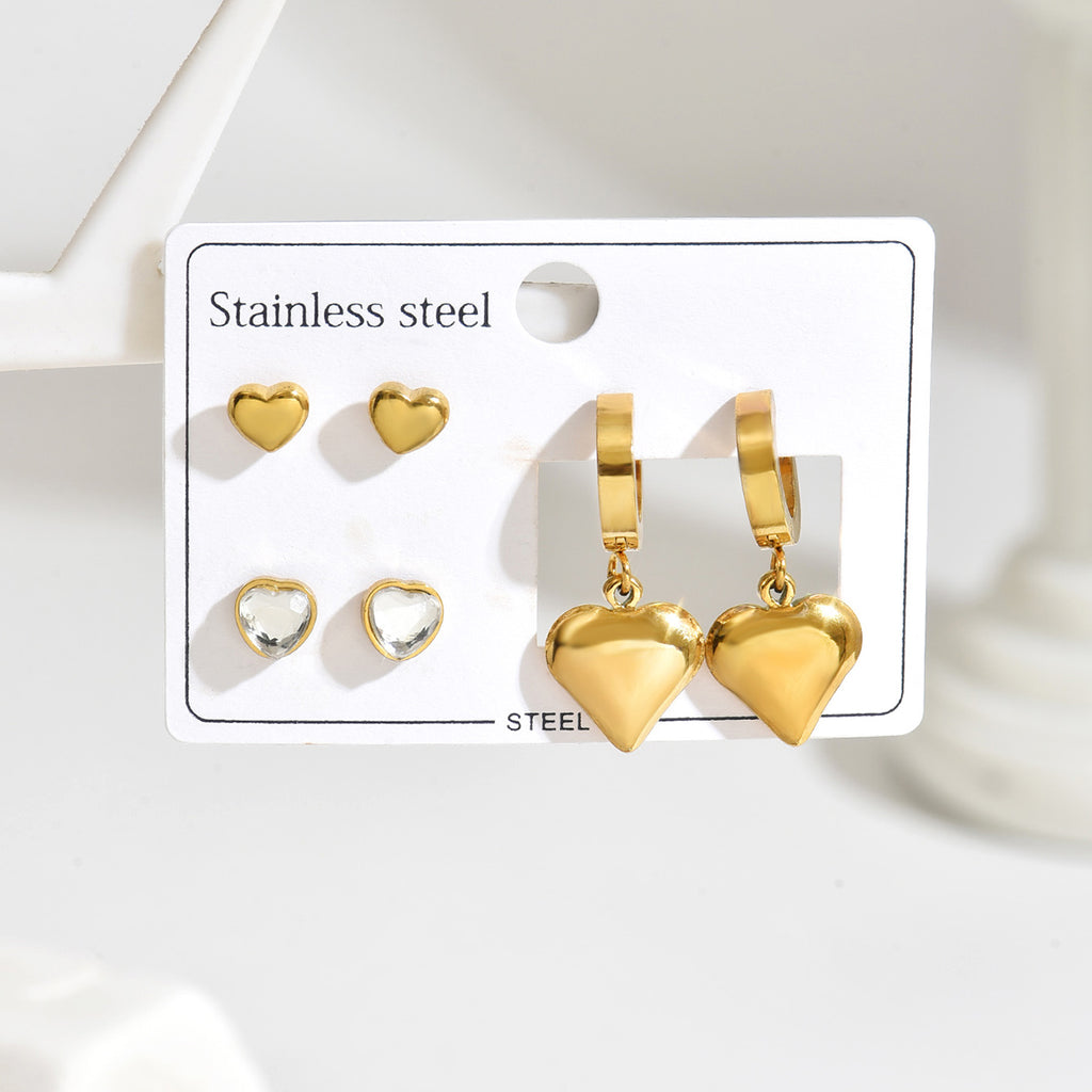 Set de 3 pares de zarcillos - corazon colgante
