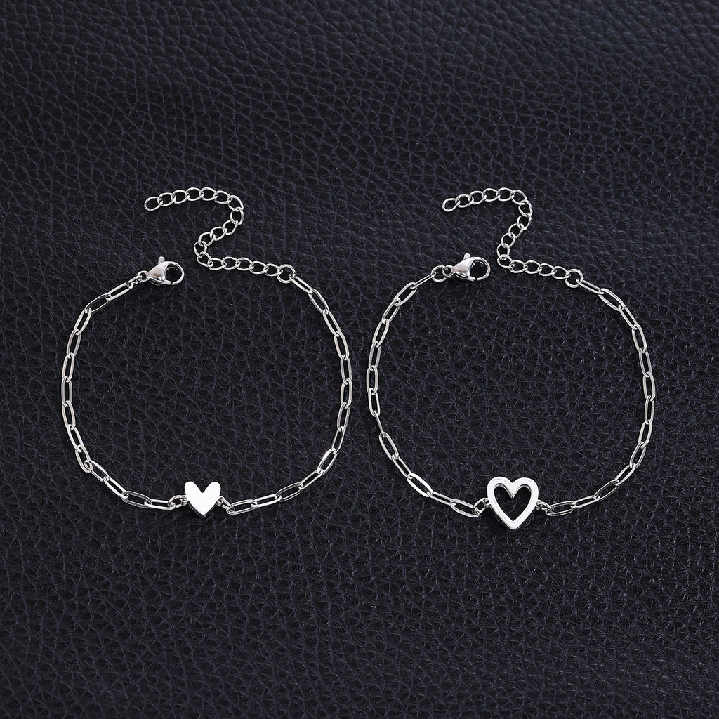 Set de 2 pulseras de corazon - Plateado
