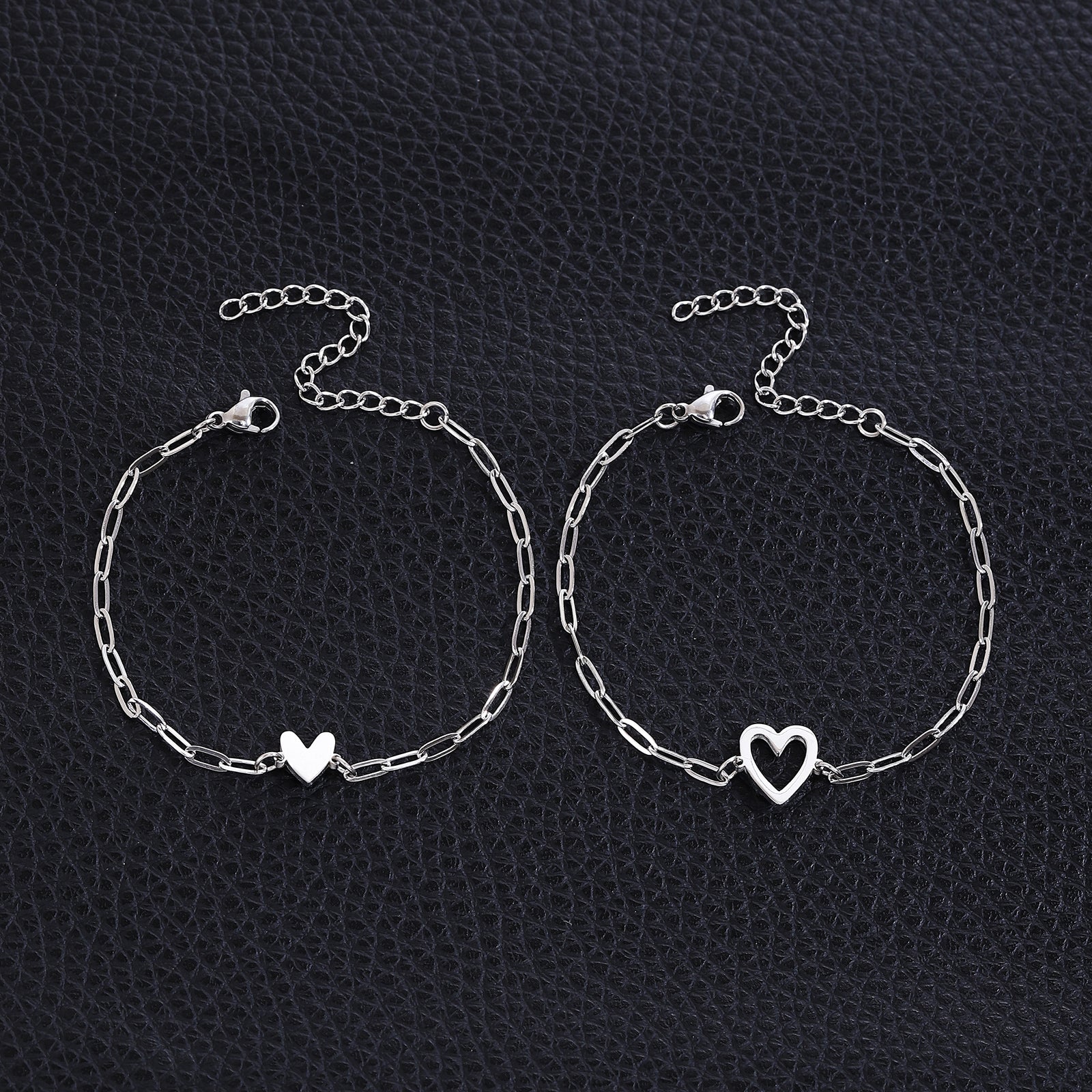 Set de 2 pulseras de corazon - Plateado