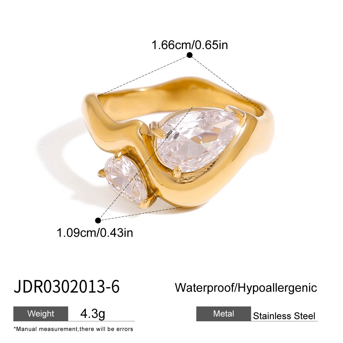 Anillo con cristales de gota incrustados