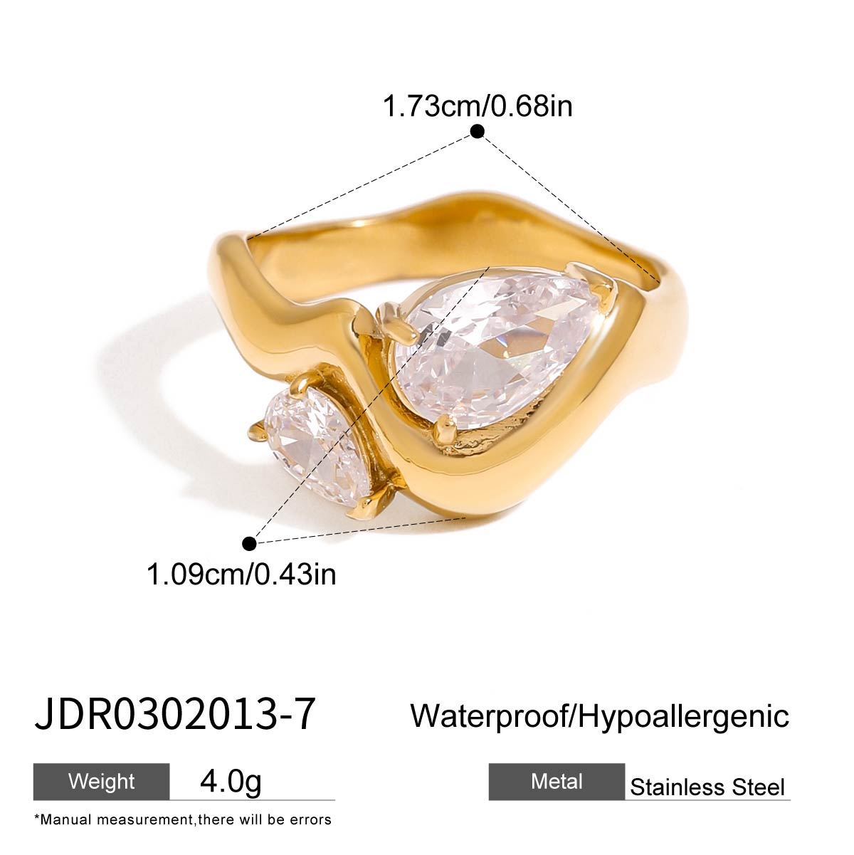 Anillo con cristales de gota incrustados
