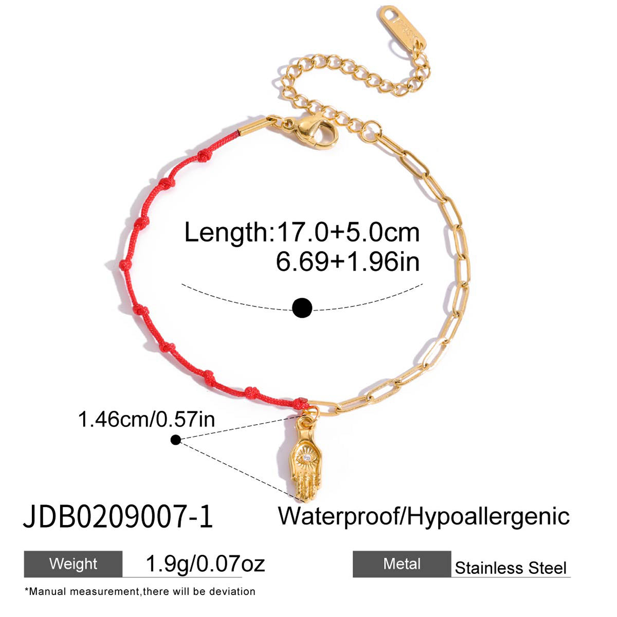 Pulsera de hilo rojo con eslabones