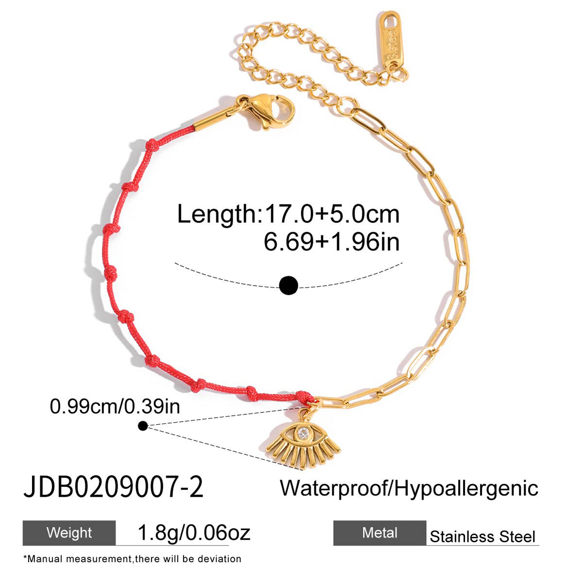 Pulsera de hilo rojo con eslabones