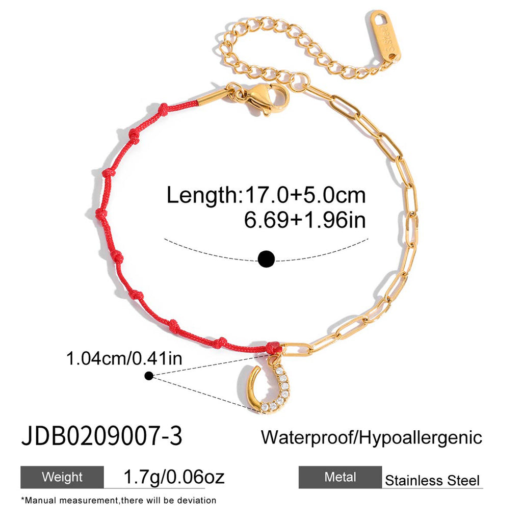 Pulsera de hilo rojo con eslabones