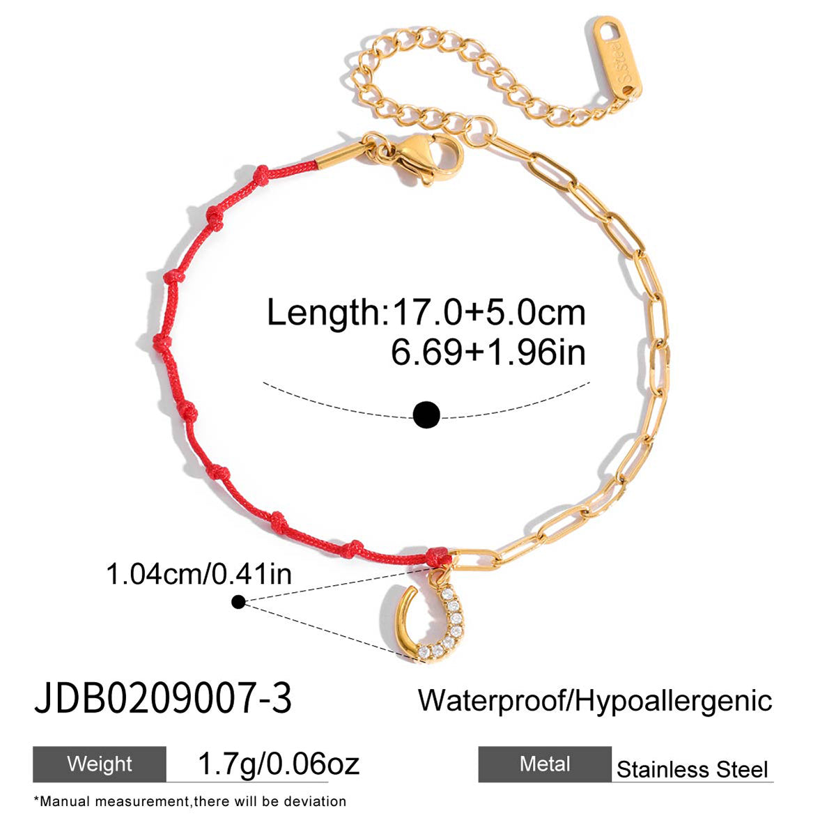 Pulsera de hilo rojo con eslabones