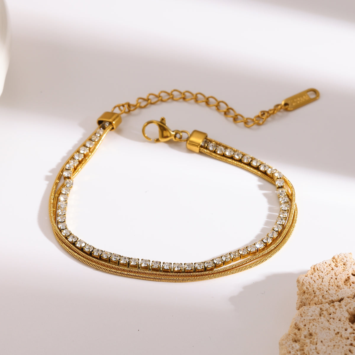 Pulsera triple estilo tenis - Dorado
