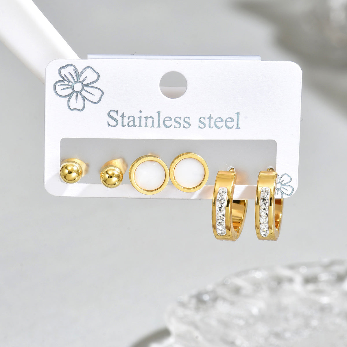Set de 3 pares de zarcillos - Blanco