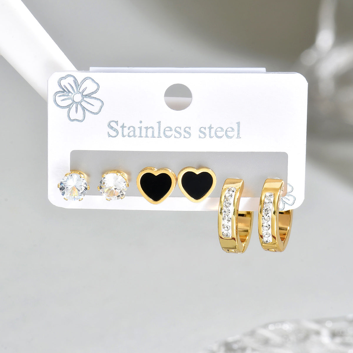 Set de 3 pares de zarcillos - Negro
