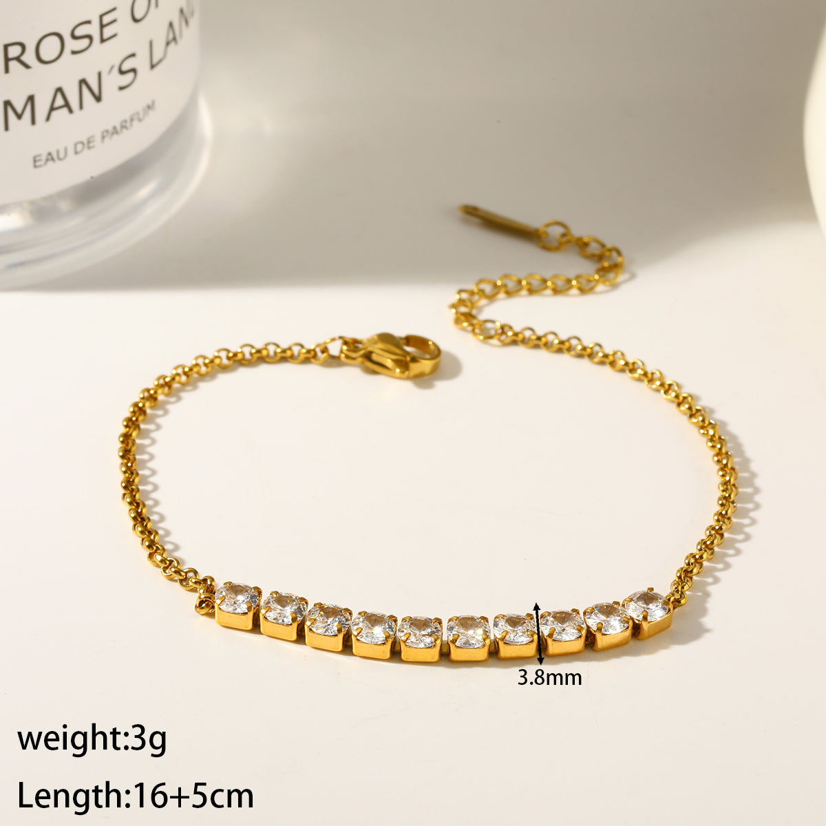 Pulsera de hilera corta estilo tenis 3.8mm
