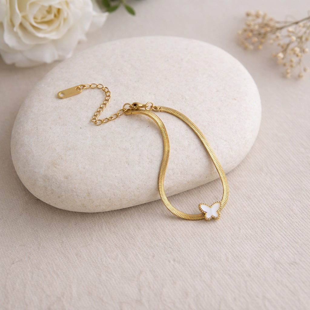 Pulsera de serpiente con mariposa esmaltada - Blanco