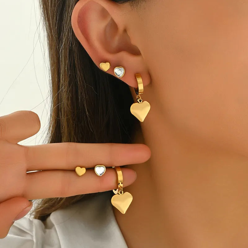 Set de 3 pares de zarcillos - corazon colgante