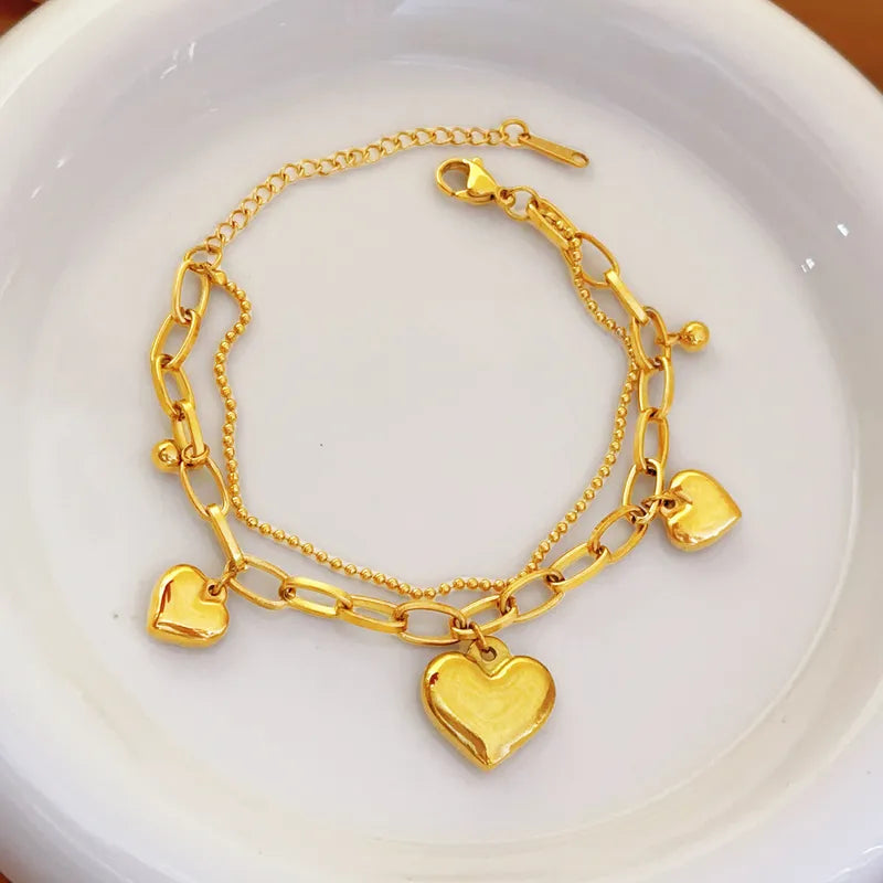 Pulsera doble de corazones chunky