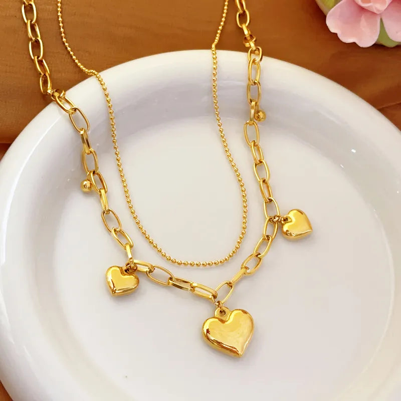 Collar doble de corazones chunky