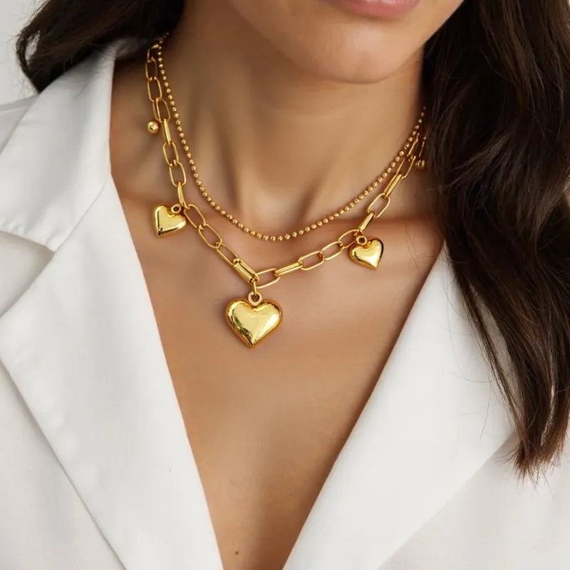 Collar doble de corazones chunky