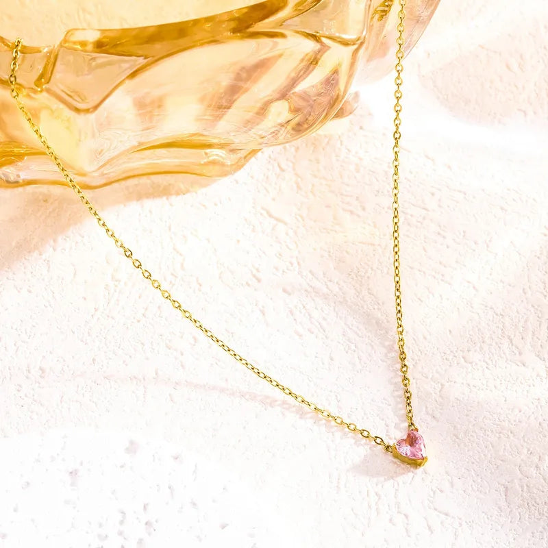 Collar de mini corazon de cristal - Rosa