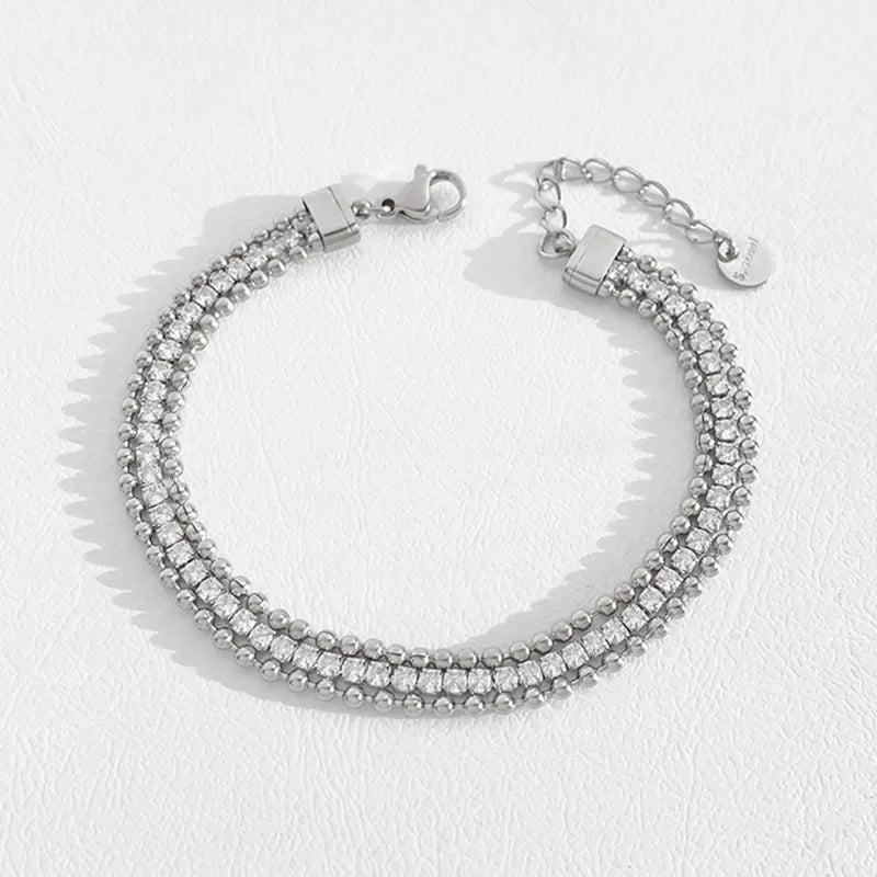 Pulsera triple estilo tenis - Plateado