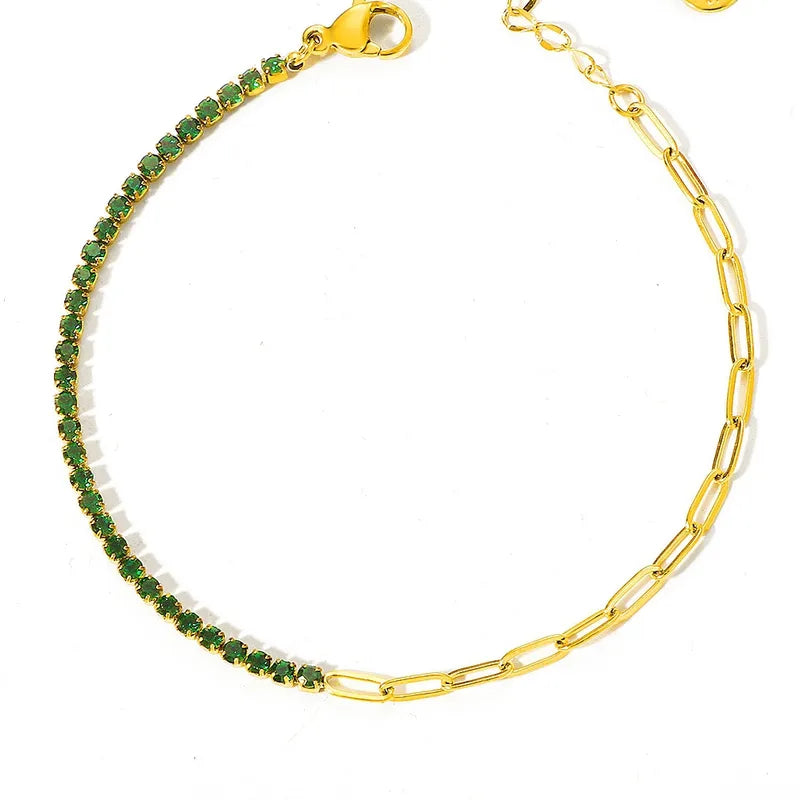 Pulsera mixta Eslabones + Tenis | Verde esmeralda