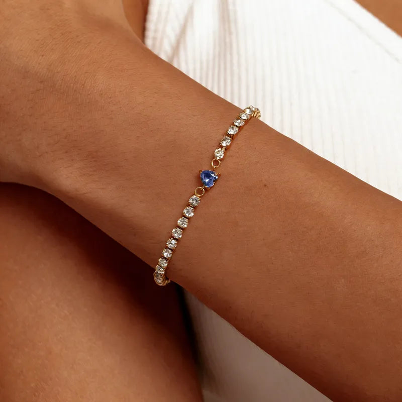 Pulsera estilo tenis con corazon de cristal - Azul