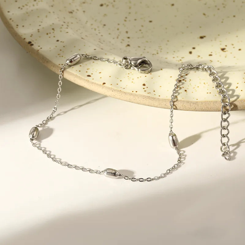 Pulsera basica de cuentas ovaladas - Plateado