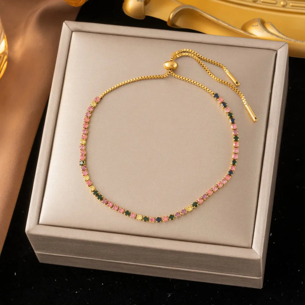 Pulsera tenis - Rosa con verde