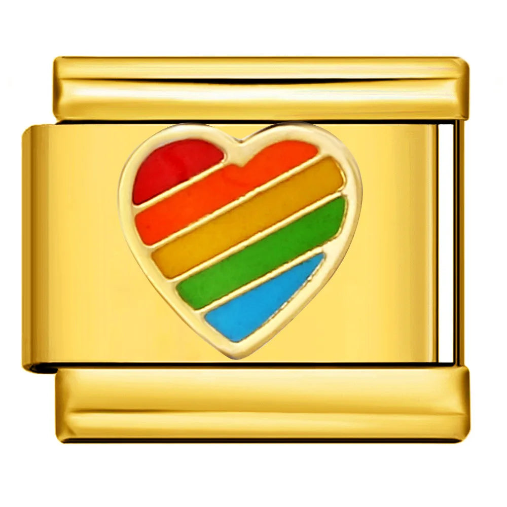 Charm dorado - Corazon arcoiris