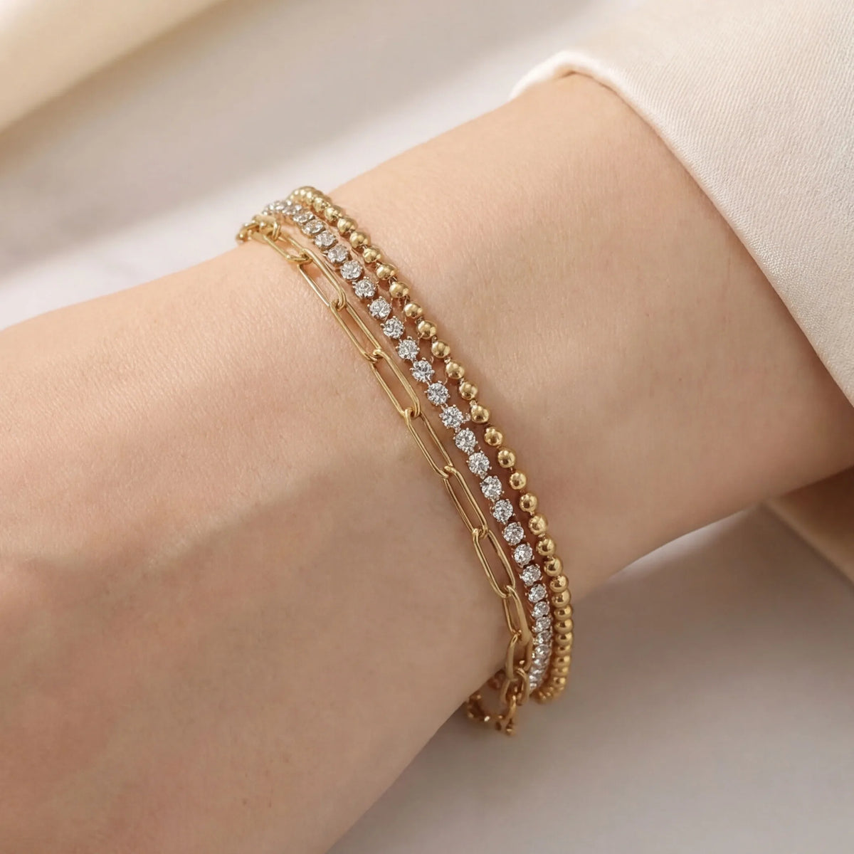 Pulsera triple eslabones + tenis + balines