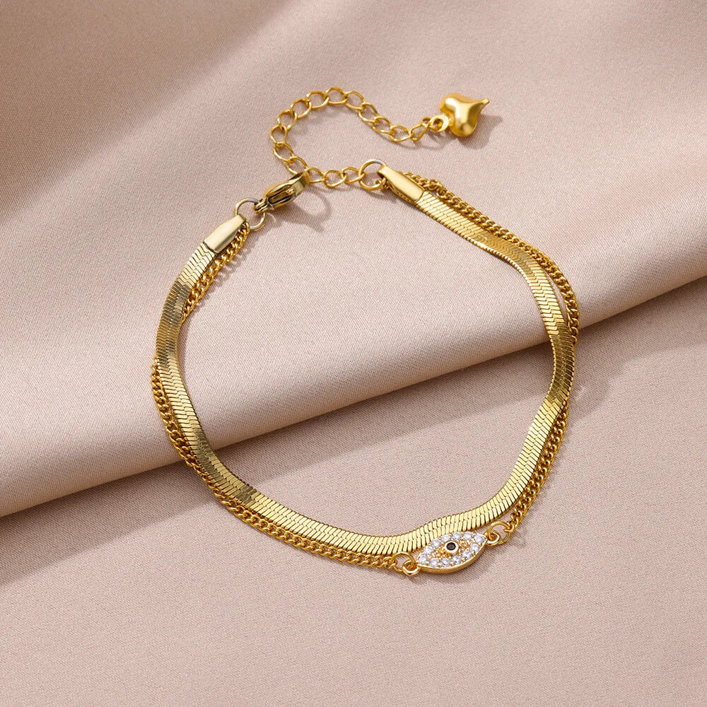 Pulsera doble de ojo con circones