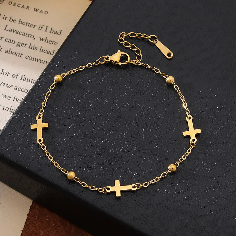 Pulsera basica de balines con cruces