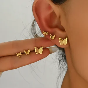 Set de 3 pares de topitos de mariposas