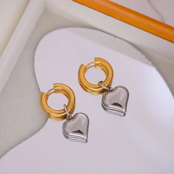 Zarcilos 2 en 1 con corazon colgante - Imagen 4