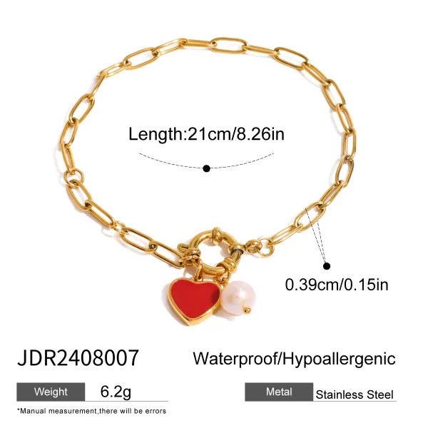 Pulsera de eslabones con corazon rojo - Imagen 2