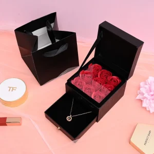 Caja tipo gaveta con rosas + Bolsa de regalo