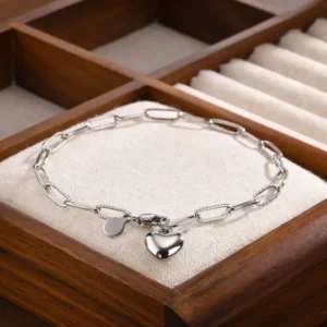 Pulsera de eslabones con corazon colgante - Plateada